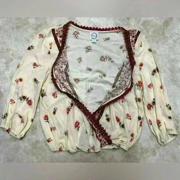 Blue Rain Peasant Boho Floral Blouse Top - Picture 3 of 4